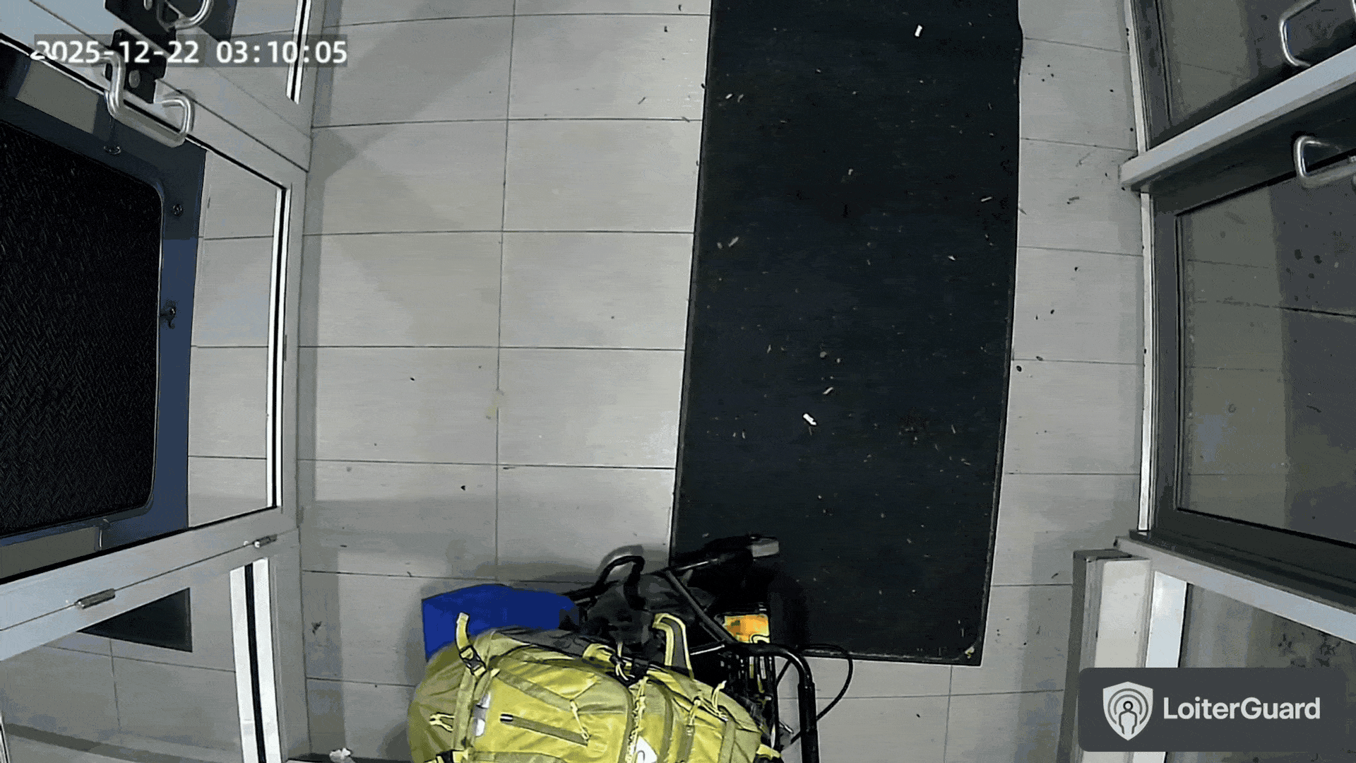 LoiterGuard sensor detecting and deterring loitering in a vestibule